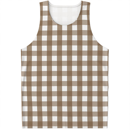 Brown And White Check Pattern Print Men's Tank Top