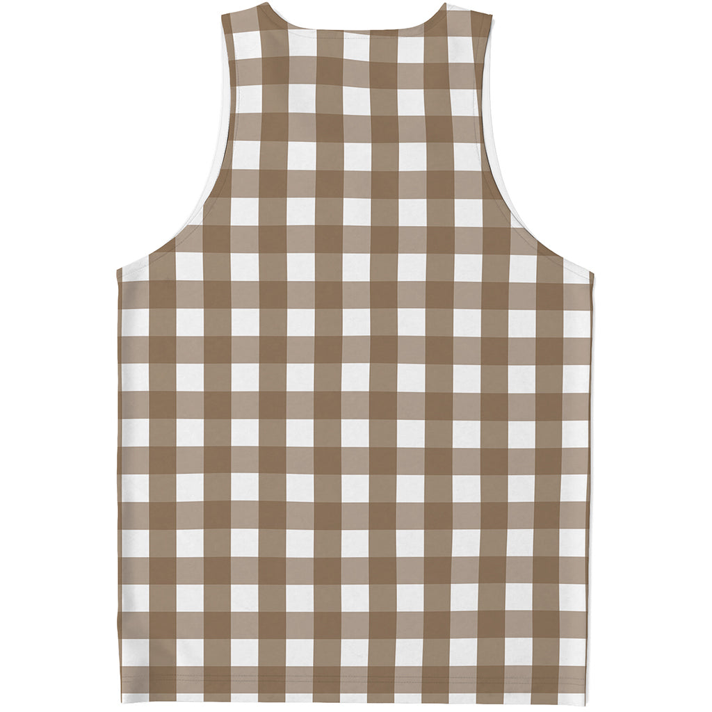 Brown And White Check Pattern Print Men's Tank Top