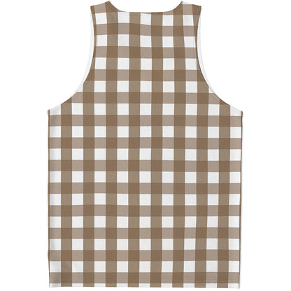 Brown And White Check Pattern Print Men's Tank Top