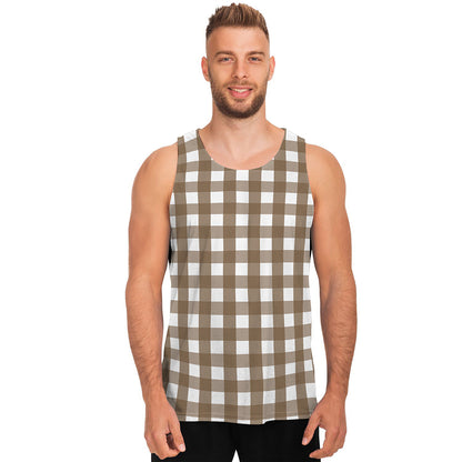Brown And White Check Pattern Print Men's Tank Top