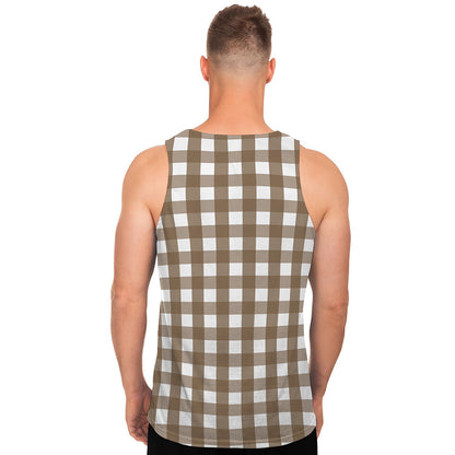 Brown And White Check Pattern Print Men's Tank Top