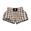 Brown And White Check Pattern Print Muay Thai Boxing Shorts