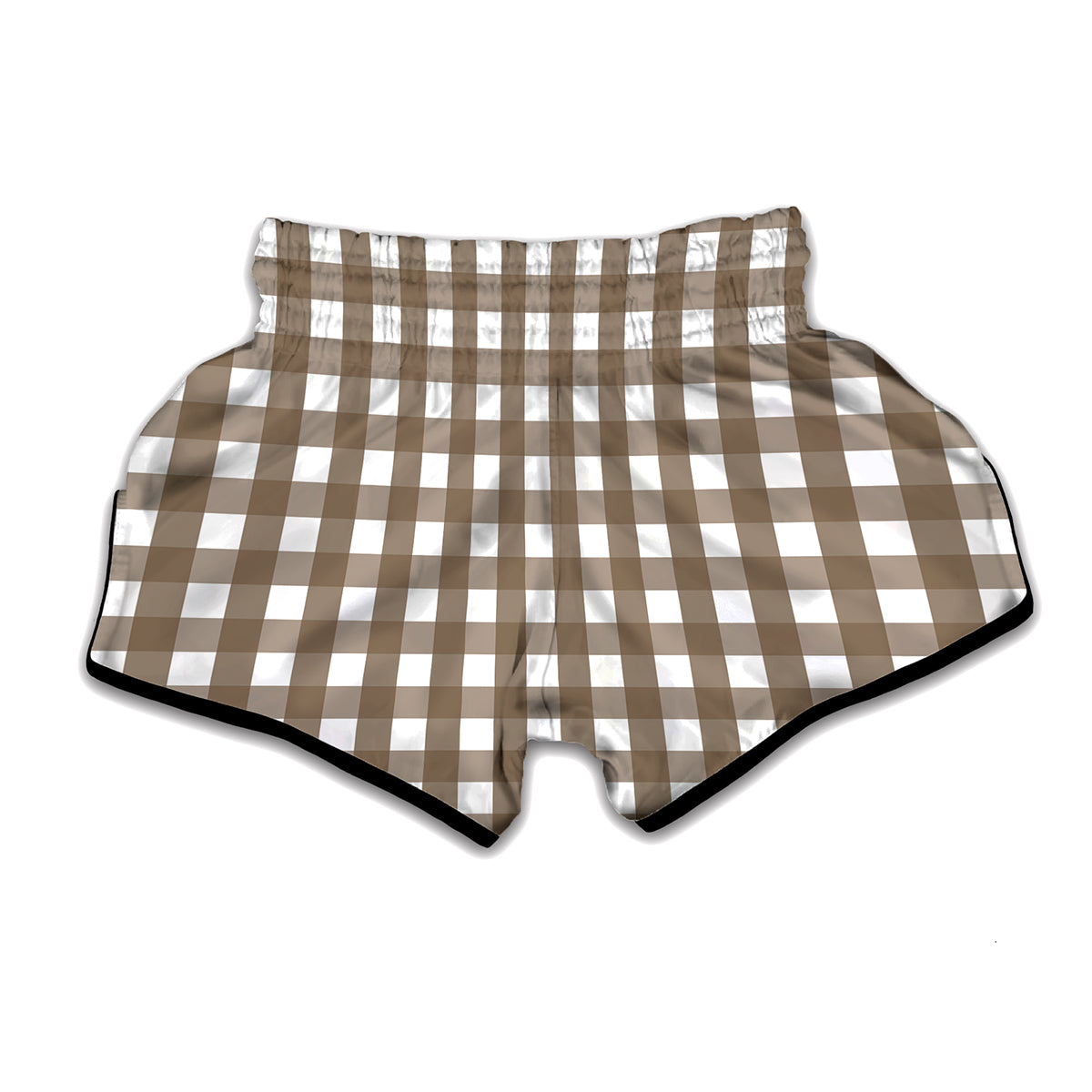 Brown And White Check Pattern Print Muay Thai Boxing Shorts