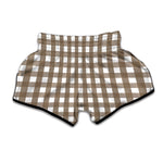 Brown And White Check Pattern Print Muay Thai Boxing Shorts