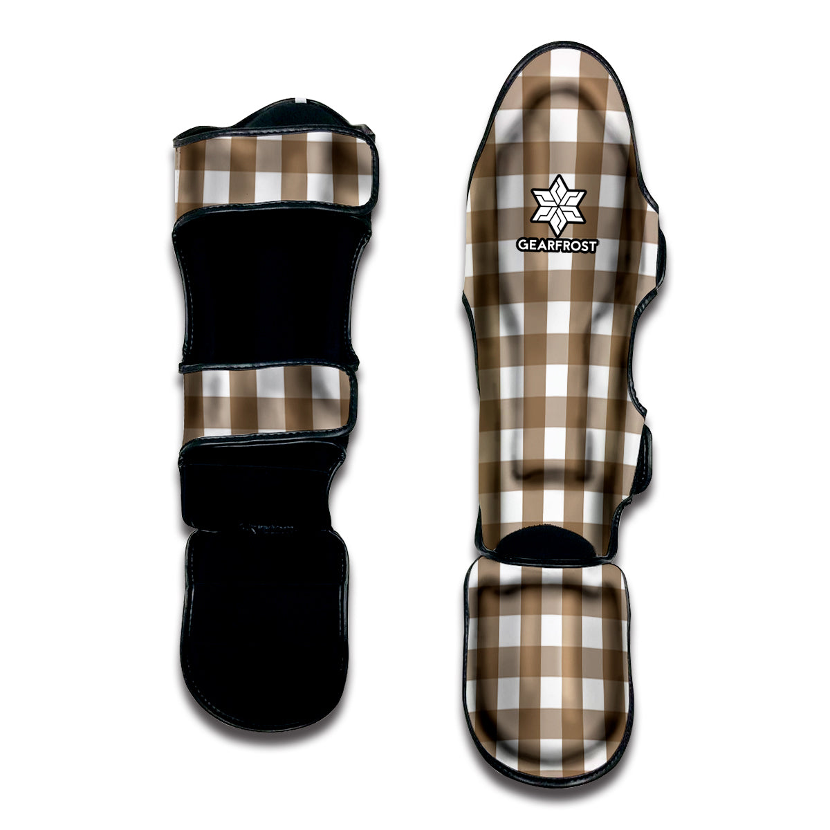 Brown And White Check Pattern Print Muay Thai Shin Guard