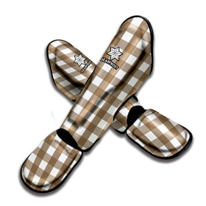 Brown And White Check Pattern Print Muay Thai Shin Guard