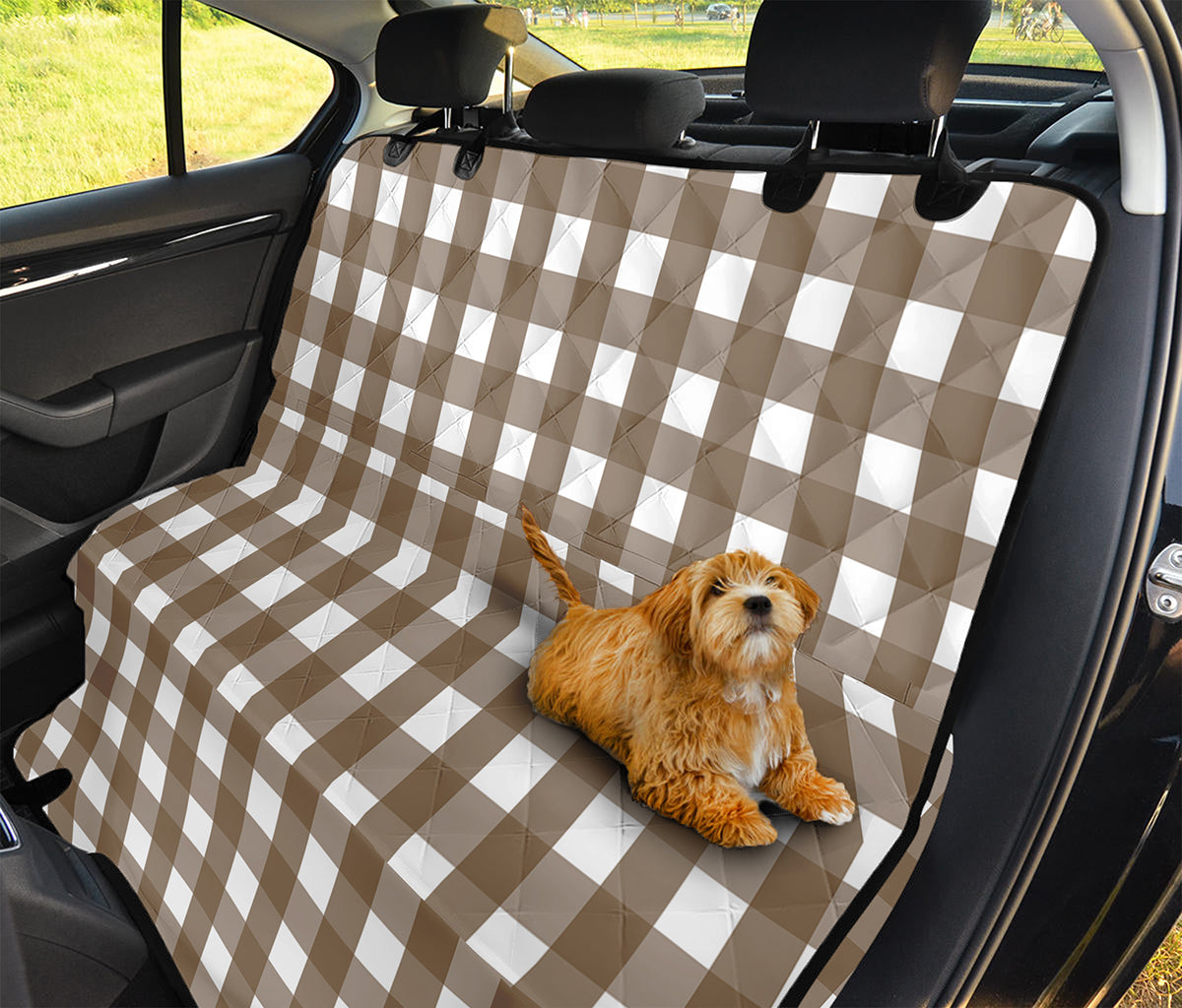 Brown And White Check Pattern Print Pet Car Back Seat Cover