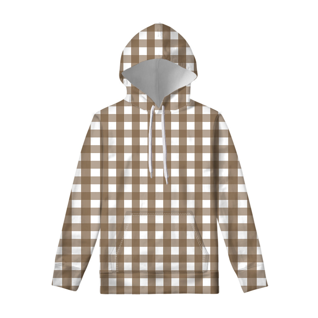 Brown And White Check Pattern Print Pullover Hoodie