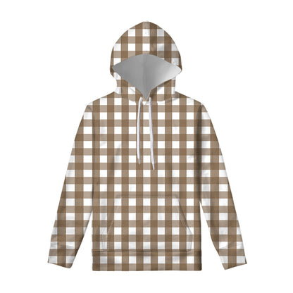 Brown And White Check Pattern Print Pullover Hoodie