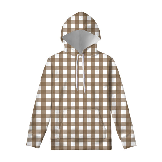 Brown And White Check Pattern Print Pullover Hoodie
