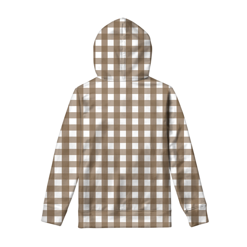 Brown And White Check Pattern Print Pullover Hoodie