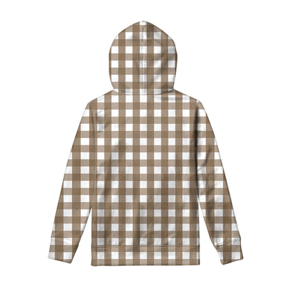 Brown And White Check Pattern Print Pullover Hoodie