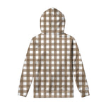 Brown And White Check Pattern Print Pullover Hoodie