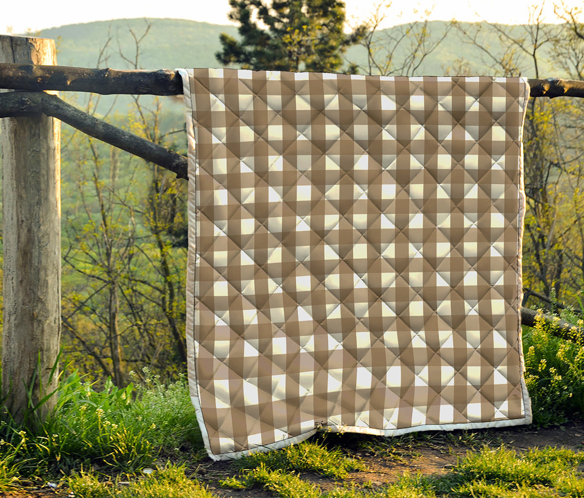 Brown And White Check Pattern Print Quilt