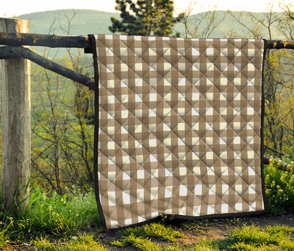Brown And White Check Pattern Print Quilt