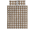 Brown And White Check Pattern Print Quilt Bed Set