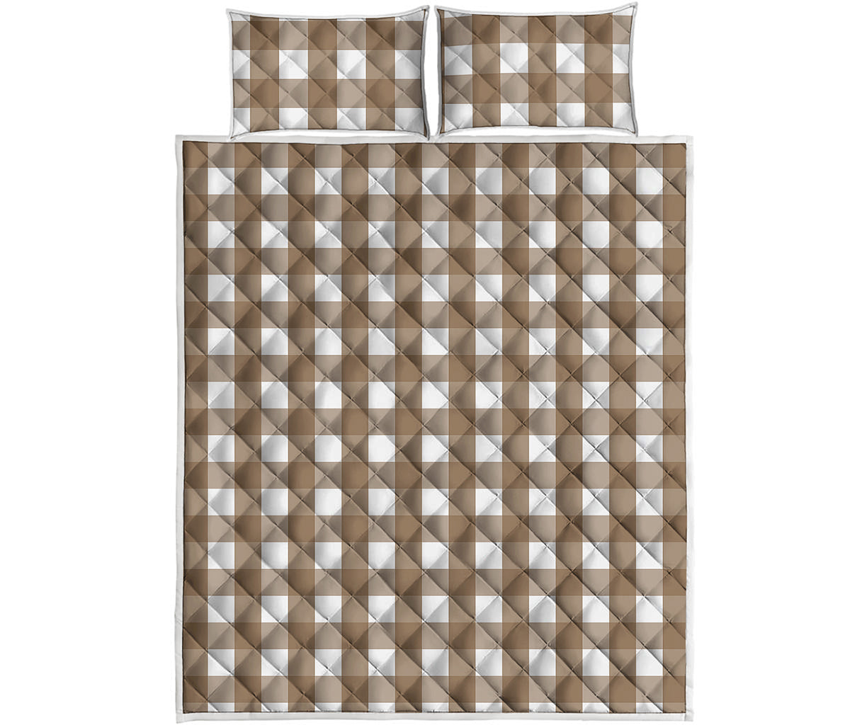 Brown And White Check Pattern Print Quilt Bed Set