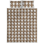 Brown And White Check Pattern Print Quilt Bed Set