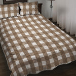 Brown And White Check Pattern Print Quilt Bed Set