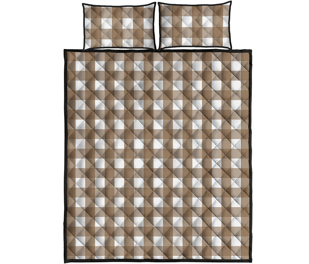 Brown And White Check Pattern Print Quilt Bed Set