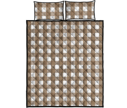 Brown And White Check Pattern Print Quilt Bed Set