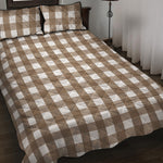 Brown And White Check Pattern Print Quilt Bed Set