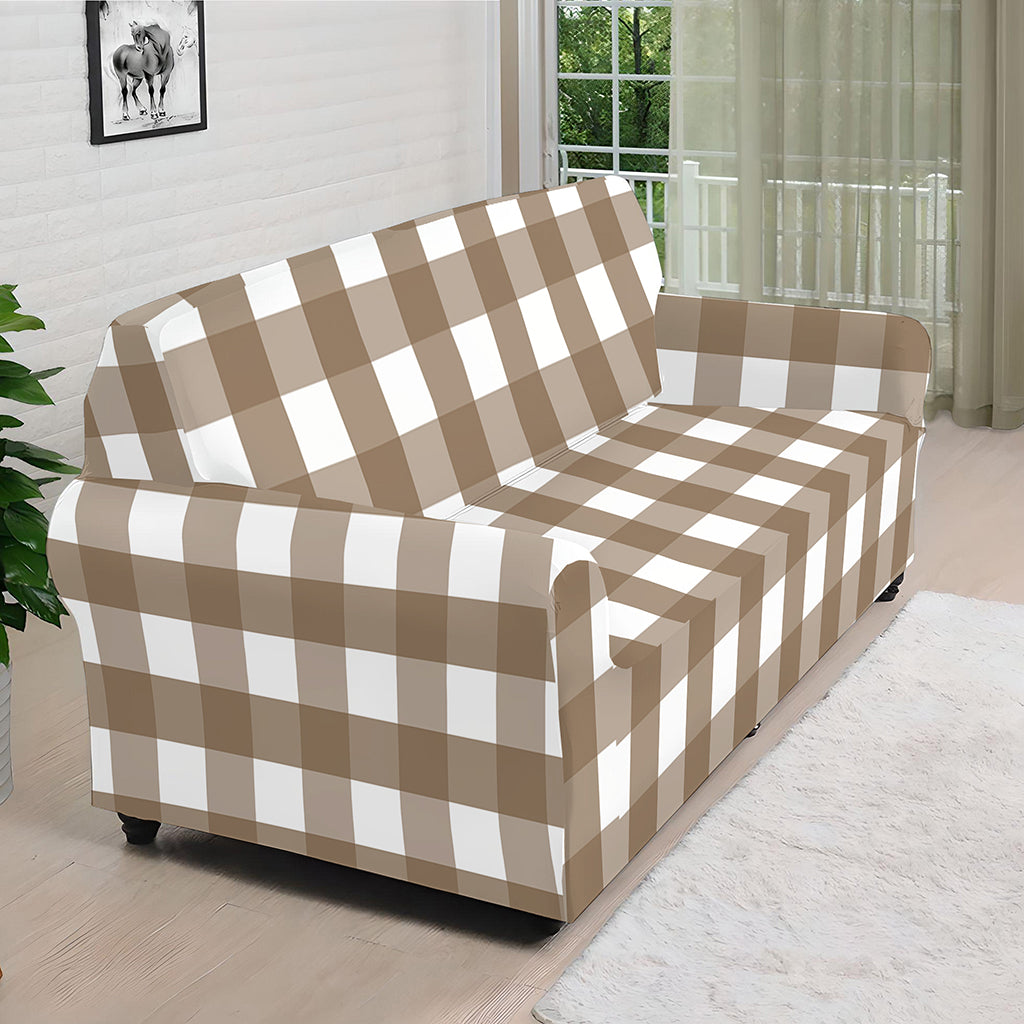 Brown And White Check Pattern Print Sofa Cover