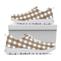 Brown And White Check Pattern Print White Running Shoes