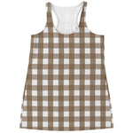 Brown And White Check Pattern Print Women's Racerback Tank Top