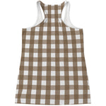 Brown And White Check Pattern Print Women's Racerback Tank Top