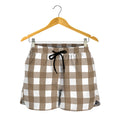Brown And White Check Pattern Print Women's Shorts