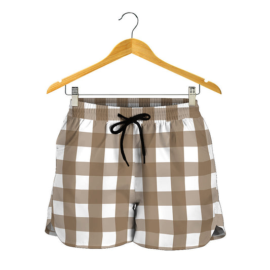 Brown And White Check Pattern Print Women's Shorts