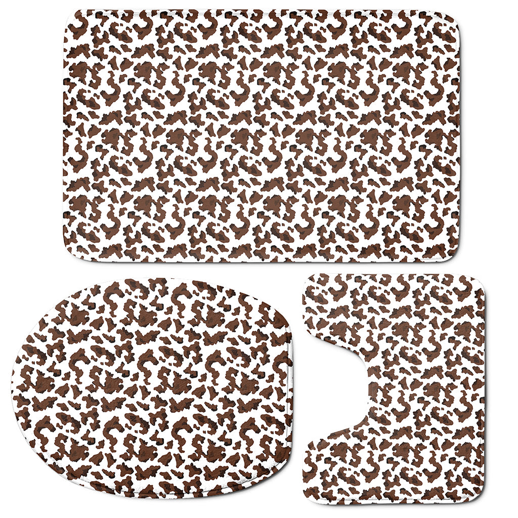 Brown And White Cow Pattern Print 3 Piece Bath Mat Set