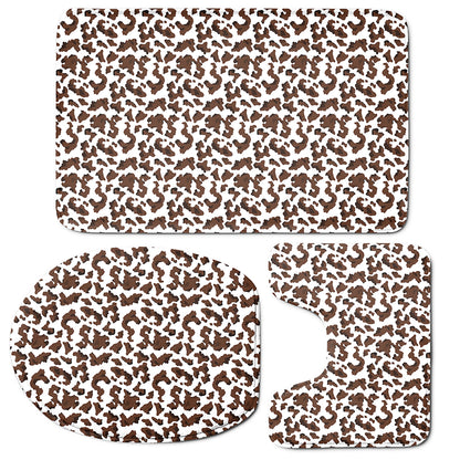 Brown And White Cow Pattern Print 3 Piece Bath Mat Set