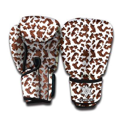 Brown And White Cow Pattern Print Boxing Gloves