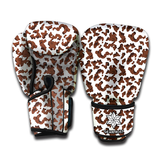 Brown And White Cow Pattern Print Boxing Gloves
