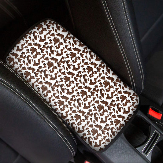 Brown And White Cow Pattern Print Car Center Console Cover
