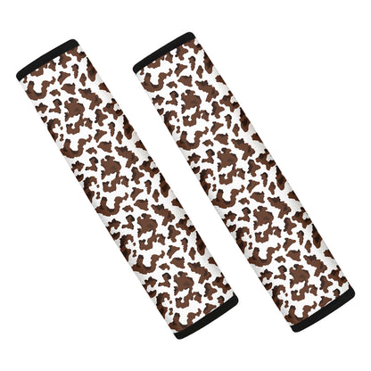 Brown And White Cow Pattern Print Car Seat Belt Covers