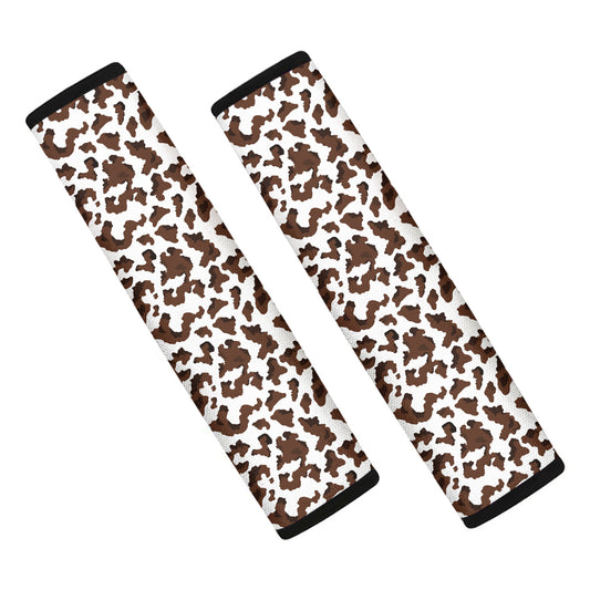 Brown And White Cow Pattern Print Car Seat Belt Covers