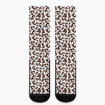 Brown And White Cow Pattern Print Crew Socks