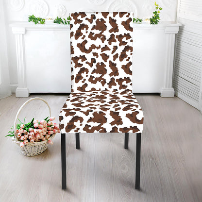 Brown And White Cow Pattern Print Dining Chair Slipcover