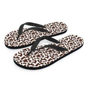 Brown And White Cow Pattern Print Flip Flops