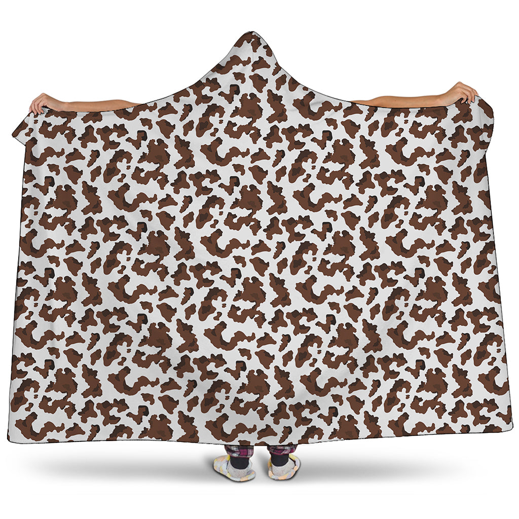 Brown And White Cow Pattern Print Hooded Blanket