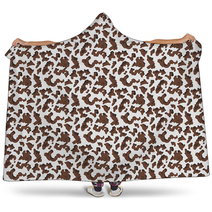 Brown And White Cow Pattern Print Hooded Blanket