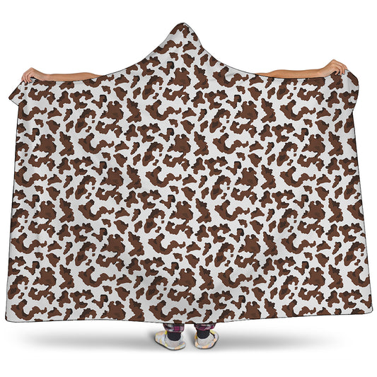 Brown And White Cow Pattern Print Hooded Blanket