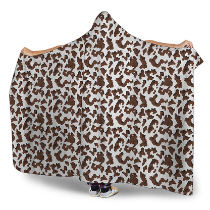 Brown And White Cow Pattern Print Hooded Blanket