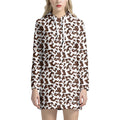 Brown And White Cow Pattern Print Pullover Hoodie Dress