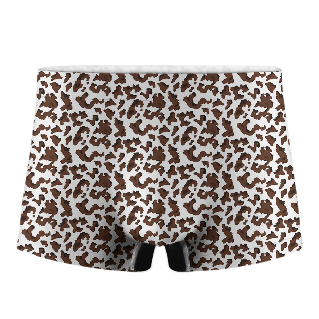 Brown And White Cow Pattern Print Men's Boxer Briefs