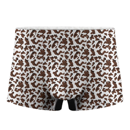 Brown And White Cow Pattern Print Men's Boxer Briefs