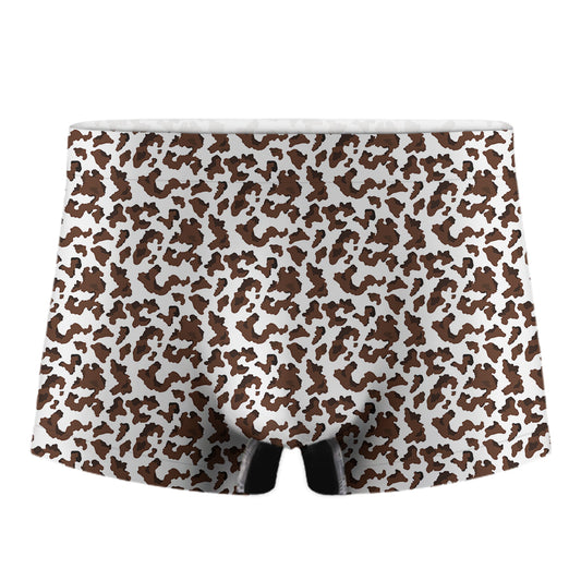Brown And White Cow Pattern Print Men's Boxer Briefs